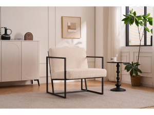 Poltrona "Kennedy" in metallo con tessuto bouclette - 73.5 x 75.5 x 81 cm - Crema 2