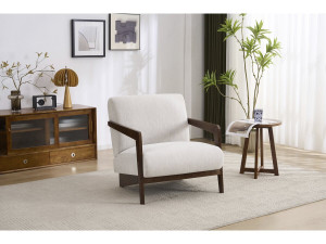 Poltrona scandinava in legno e tessuto "Lena" - Beige 2