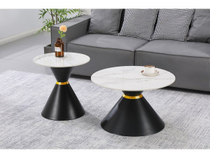 Set di 2 tavolini da caffè impilabili in ceramica "Moon" - 70 x 70 x 42 cm - Grigio/Bianco 2