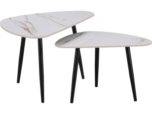 Set di 2 tavolini da caffè impilabili in ceramica "Terra" - 49 x 79 x 56 cm - Bianco