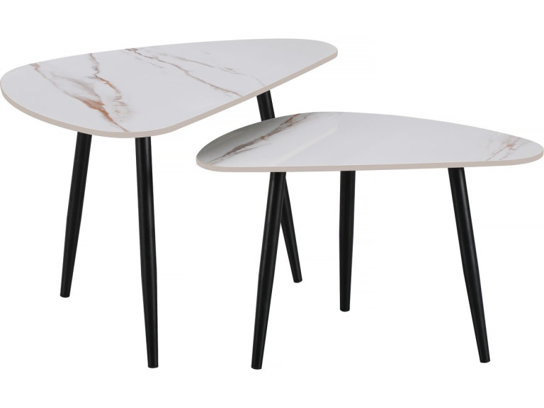 Set di 2 tavolini da caffè impilabili in ceramica "Terra" - 49 x 79 x 56 cm - Bianco