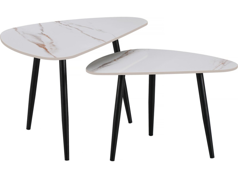 Set di 2 tavolini da caffè impilabili in ceramica "Terra" - 49 x 79 x 56 cm - Bianco