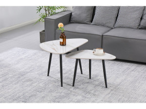 Set di 2 tavolini da caffè impilabili in ceramica "Terra" - 49 x 79 x 56 cm - Bianco 2