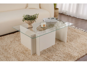 Tavolino in vetro "Vetrino" 105 x 65 x 40 cm - Legno bianco 2