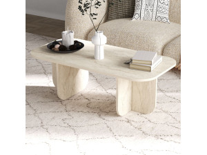 Tavolino da caffè in legno "Becaj" - 120 x 60 x 41 cm - Travertino 2