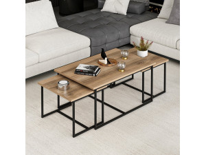 Tavolo gigogne (3 pezzi) in legno "Levada" - 90 x 60 x 42 cm - Noyer 2