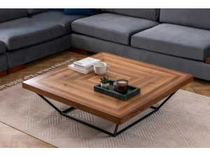 Tavolino in legno "Cora" - 100 x 100 x 32 cm - Noce 2