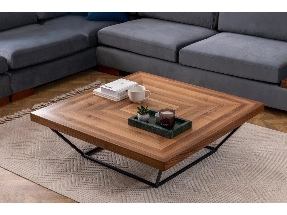 Tavolino in legno "Cora" - 100 x 100 x 32 cm - Noce