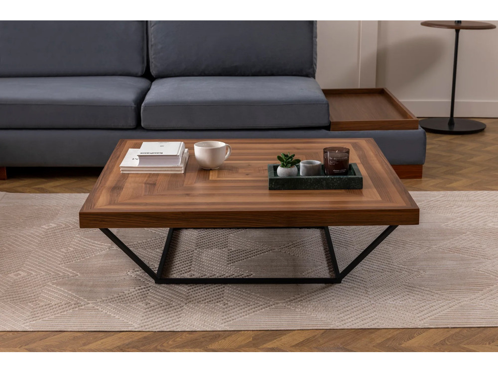 Tavolino in legno "Cora" - 100 x 100 x 32 cm - Noce