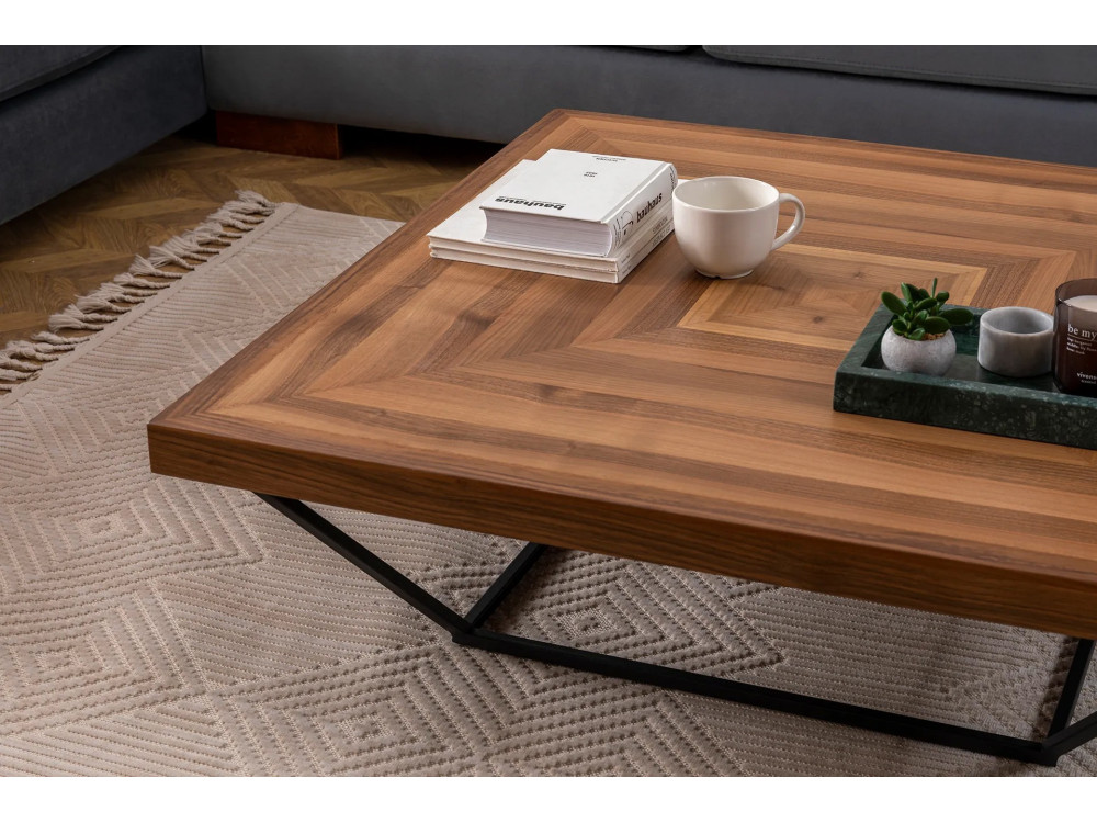 Tavolino in legno "Cora" - 100 x 100 x 32 cm - Noce