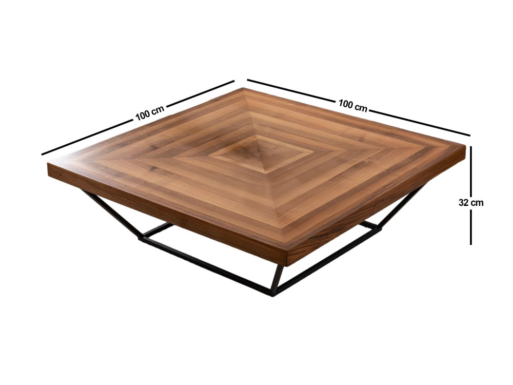 Tavolino in legno "Cora" - 100 x 100 x 32 cm - Noce