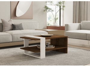 Tavolino in legno "Gaye" - 80 x 50 x 35 cm - Noce, Bianco 2