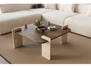 Tavolino in legno "Afrolli" - 90 x 90 x 35 cm - Marrone 2