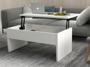 Tavolino "Akilli" con contenitore in legno - 90 x 52 x 45 cm - Bianco 2