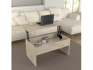 Tavolino "Akilli" con contenitore in legno - 90 x 45 x 52 cm - Travertino 2