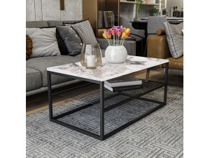 Tavolino in legno "Asude" - 95 x 55 x 42 cm - Bianco 2