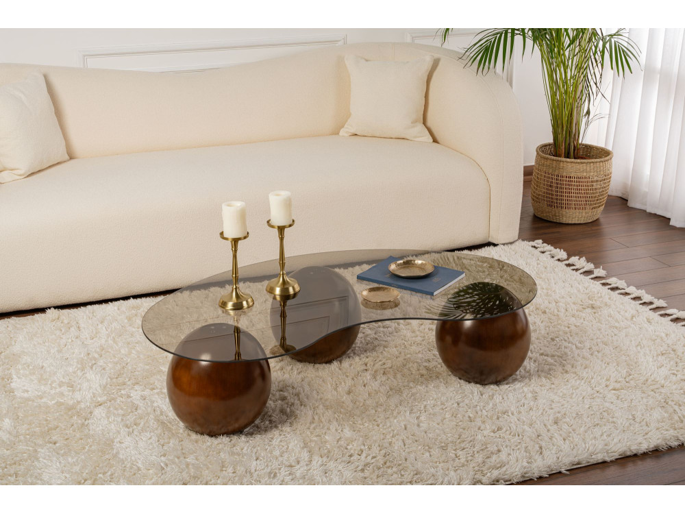 Tavolino in vetro "Sphere" - 120 x 70 x 30 cm - Marrone
