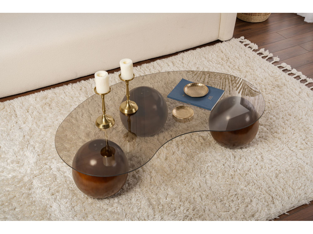 Tavolino in vetro "Sphere" - 120 x 70 x 30 cm - Marrone