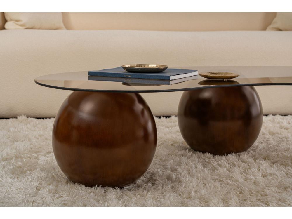 Tavolino in vetro "Sphere" - 120 x 70 x 30 cm - Marrone