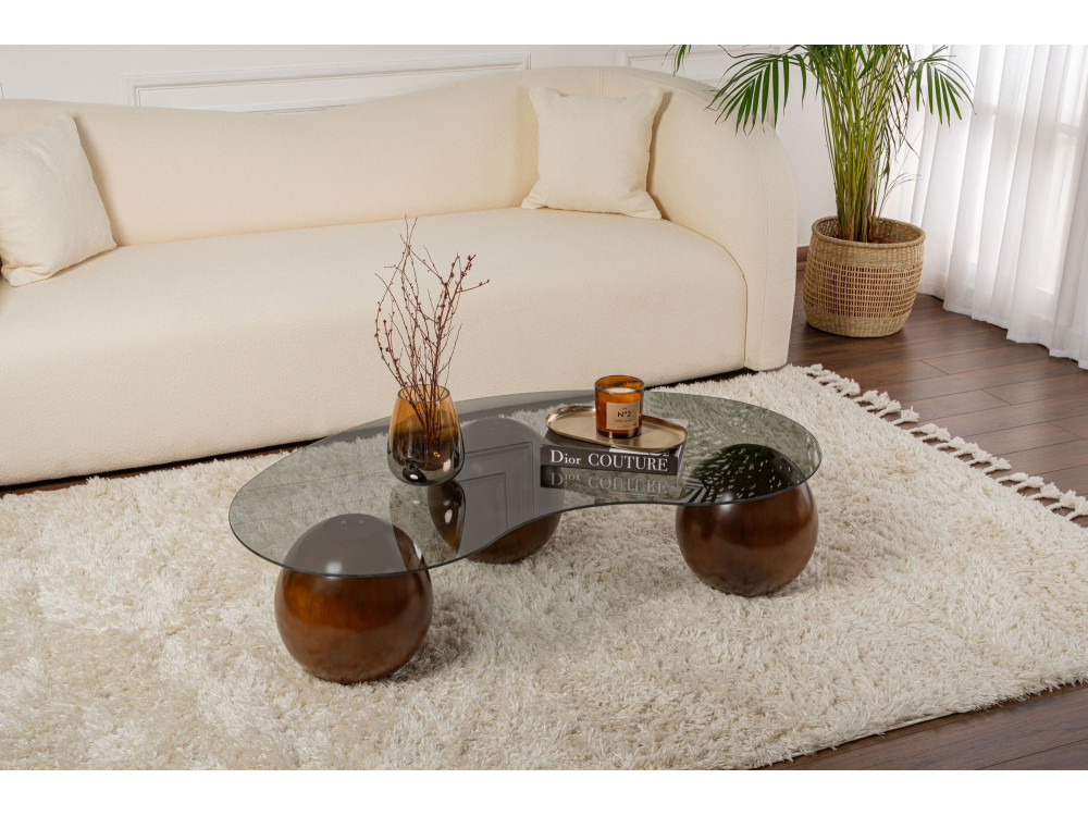 Tavolino in vetro "Sphere" - 120 x 70 x 30 cm - Marrone