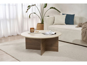 Tavolino in legno "Soleil" - 90 x 90 x 40 cm - Travertino 2