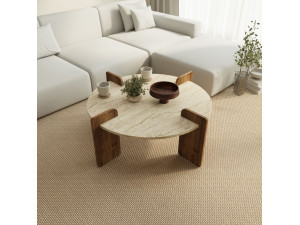 Tavolino in legno "Avoure" - 90 x 90 x 35 cm - Travertino 2