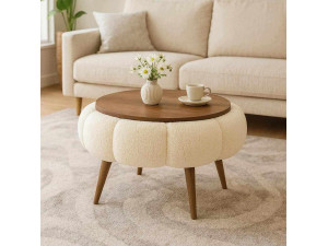 Tavolino in legno Papatya 60" - 60 x 60 x 44 cm - Crema 2