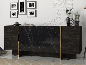 Credenza in legno "Veyron" - 180 x 46 x 75 cm - Nero/Oro 2