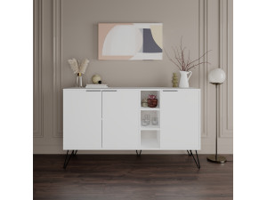 Credenza in legno "Clara" - 142 x 35 x 83 cm - Bianco 2
