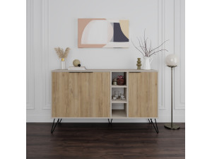 Credenza in legno "Clara" - 142 x 36 x 83 cm - Pietra arenaria 2