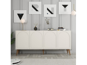 Credenza in legno "Lyon" - 180 x 35 x 81 cm - Crema, Noce 2
