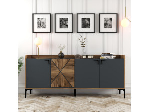 Credenza in legno "Venedik" - 180 x 35 x 78 cm - Grigio antracite 2