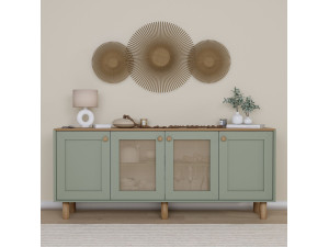 Credenza "Bohemian" in legno e canna - 180 x 40 x 75 cm - Verde 2
