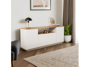 Credenza in legno "Arista" - 180 x 44,5 x 75 cm - Bianco / Rovere di Cadice 2