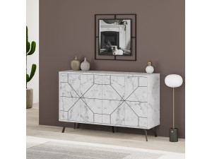 Credenza in legno "Dune" - 123 x 35 x 62 cm - Bianco marmorizzato 2