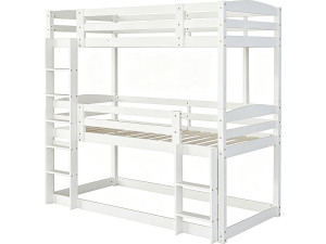 Letto a castello in legno con scaletta "Sephora" - 90 x 190 cm - Bianco