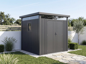 Casetta da giardino in metallo di alta qualità con tetto piano e porta a battente "Lexinton" - 5,29 m² - Grigio 2