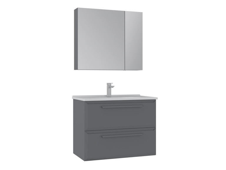Set mobile lavabo con specchio (2 pezzi) "Nuvola 80 v2" - 80 x 50 x 62 cm - Grigio