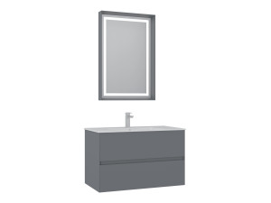 Set mobile lavabo con specchio (2 pezzi) "Nest 91 v2" - 91 x 51 x 55 cm - Grigio opaco