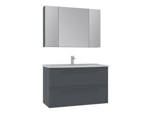 Set mobile lavabo con specchio (2 pezzi) "Nuvola 100 v2" - 100 x 50 x 62 cm - Antracite