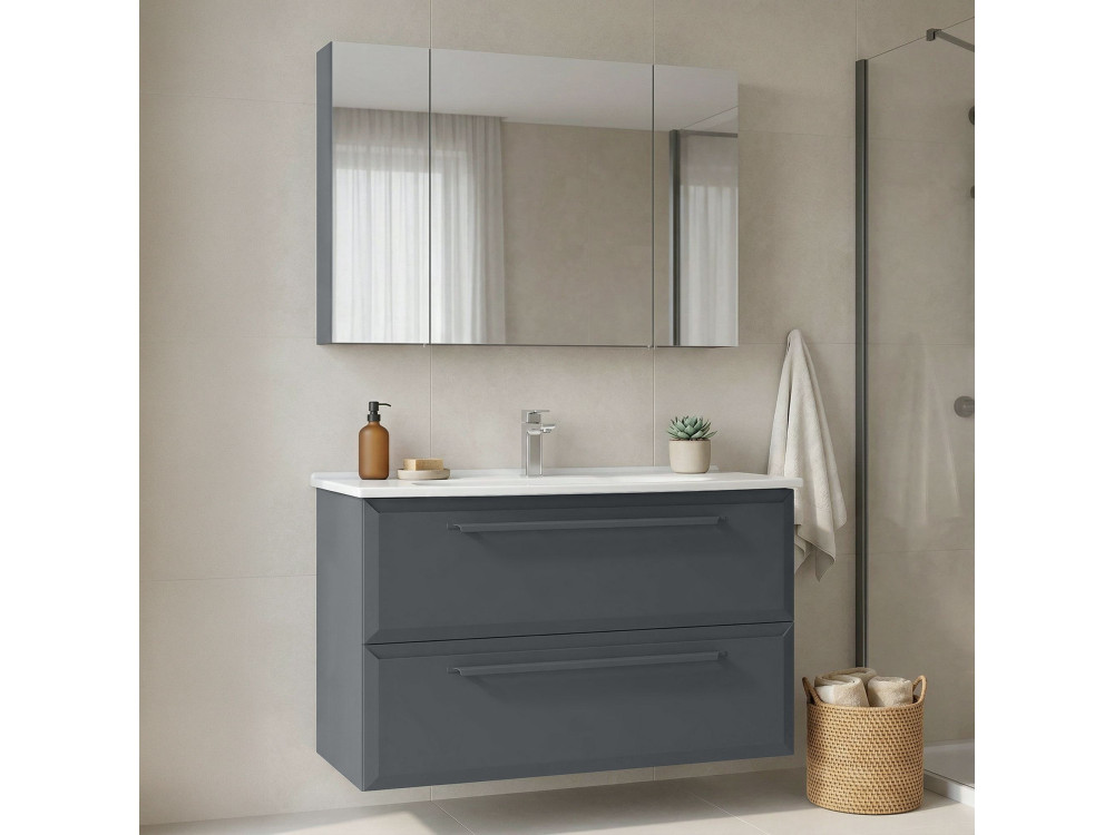 Set mobile lavabo con specchio (2 pezzi) "Nuvola 100 v2" - 100 x 50 x 62 cm - Antracite
