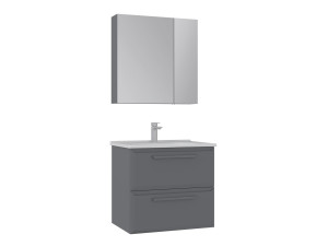 Set mobile lavabo con specchio (2 pezzi) "Nuvola 65 v2" - 65 x 50 x 62 cm - Grigio