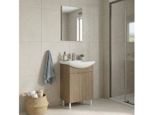 Set mobile lavabo con specchio (2 pezzi) "Purus 55" - 55 x 2 x 83 cm - Rovere 2