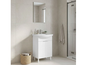 Set mobile lavabo con specchio (2 pezzi) "Purus 55" - 55 x 2 x 83 cm - Bianco 2