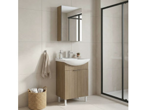 Set mobile lavabo con specchio (2 pezzi) "Purus 55" - 55 x 50 x 83 cm - Rovere 2