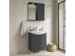 Set mobile lavabo con specchio (2 pezzi) "Purus 65" - 65 x 50 x 83 cm - Antracite opaco 2