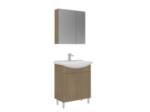 Set mobile lavabo con specchio (2 pezzi) "Purus 65" - 65 x 50 x 83 cm - Rovere
