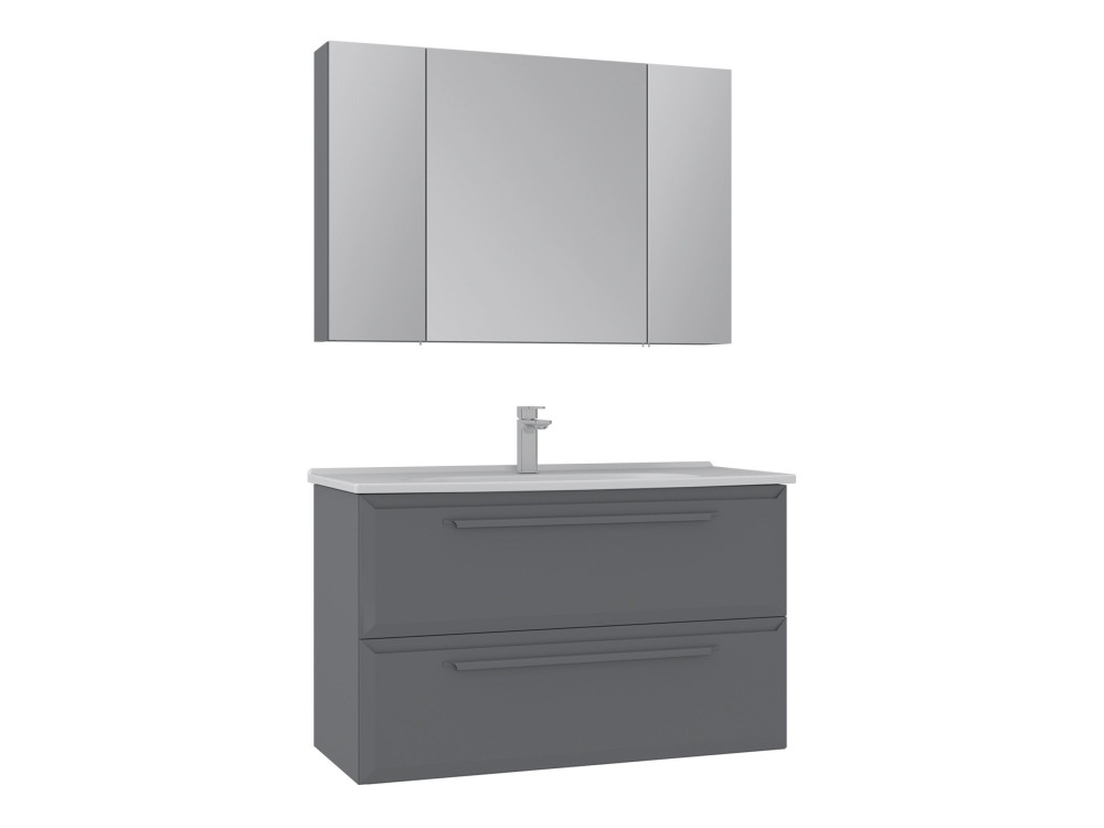 Set mobile lavabo con specchio (2 pezzi) "Nuvola 100 v2" - 100 x 50 x 62 cm - Grigio