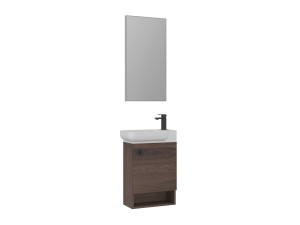 Set mobile lavabo con specchio (2 pezzi) "Begonya 55" - 53 x 33 x 75 cm - Noce