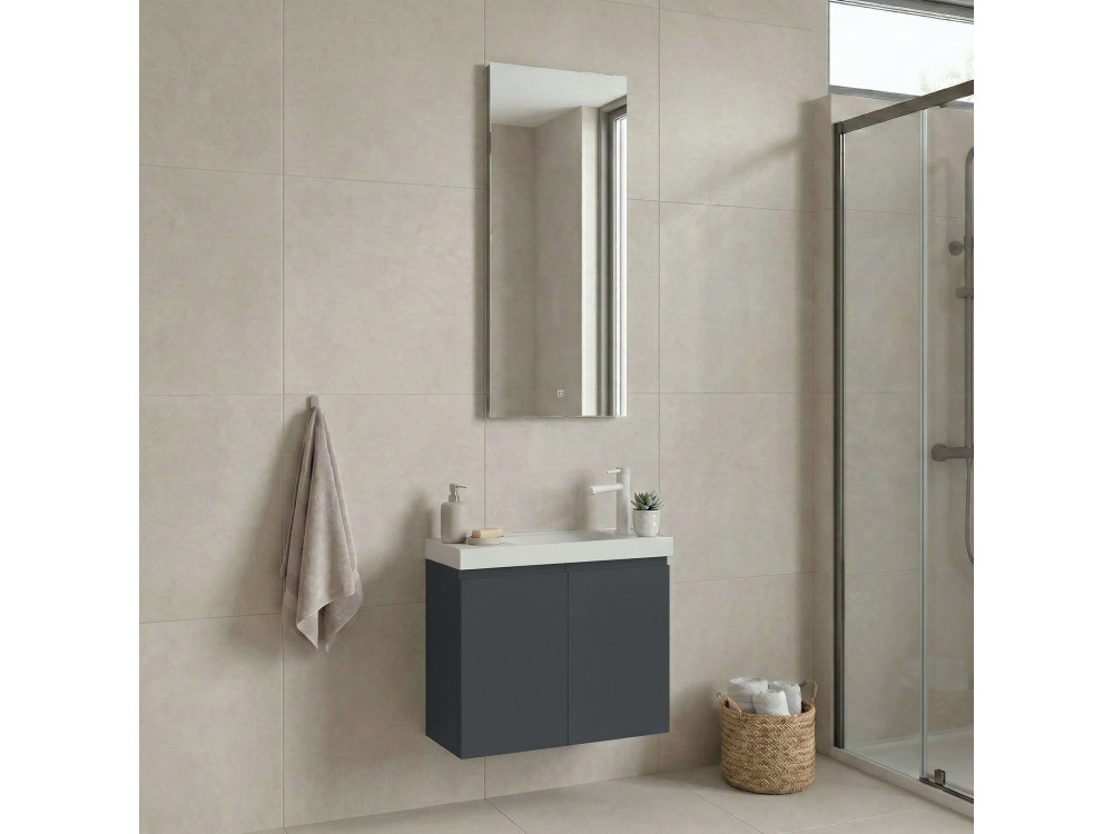Set mobile lavabo con specchio (2 pezzi) "Ferla 60" - 60 x 22 x 50 cm - Antracite opaco